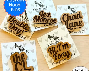 Custom Wooden Name Pin – Personalized Word Lapel Pin Gift