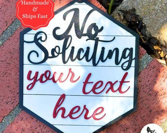 No Soliciting Sign, Customizable Door Sign, Personalized Entryway Decor, House Warning Sign, Custom Text Home Sign, Outdoor Wall Decor