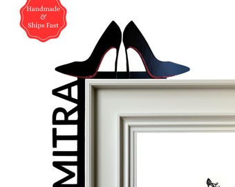 Personalized Red Bottom High Heels Door Topper, Custom Name Sign, Fashion-Inspired Home Decor, High Heel Lover Room Accent, Glam Door Decor