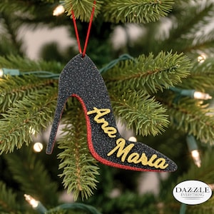 Personalized Red Bottom High Heel Christmas Ornament – Glitter Stiletto Shoe Holiday Tree Decor Gift for Her