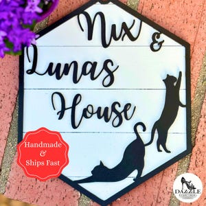 Custom Cat Sign, Personalized Cat Name Plaque with Cat Silhouette, Custom Cat Name Decor, Pet Lover Gift, Cat Wall Art
