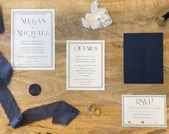 Doppelt Marine Bordüre Hochzeitseinladungen