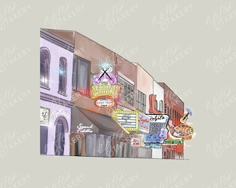 Broadway Straße Digitaler Download Illustration - Nashville, TN