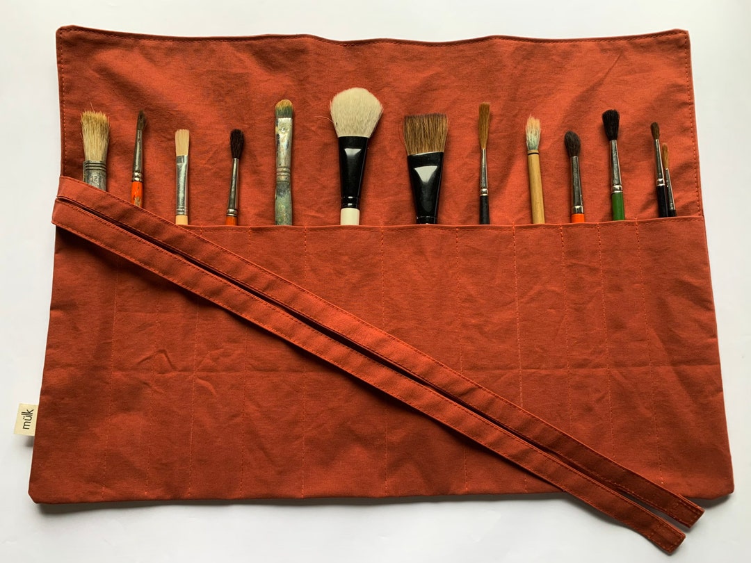 Paintbrush Holder Artists Case Handmade Rust Orange Organic Dry Oilskin
