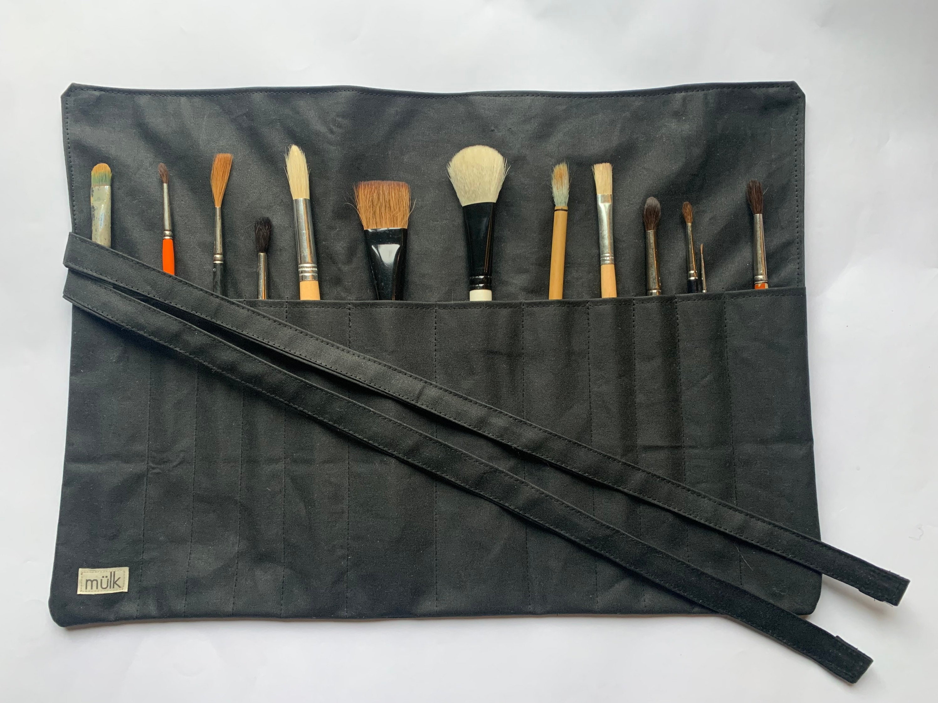 Paintbrush Holder Artists Case Handmade Black Organic Oilskin Artists  Accessories Tool Roll Makeup Brush Waxed Cotton 