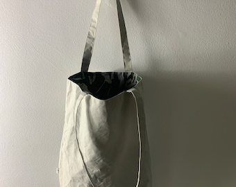Handmade reversible organic dry oilskin bag off white abstract fabric minimalist bag designer fabric