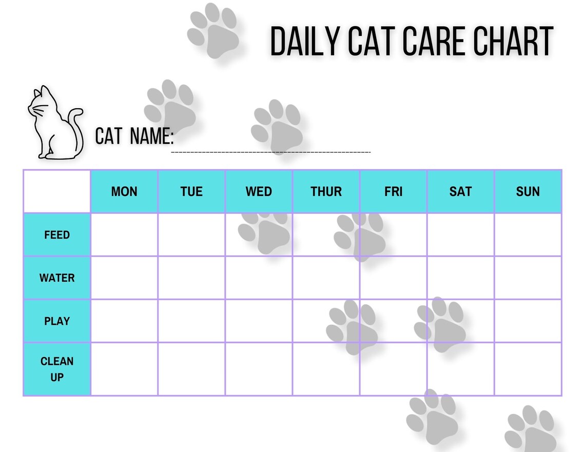 Daily CAT Care Chart Printable CAT Care Chore Chart Pet Care Planner ...