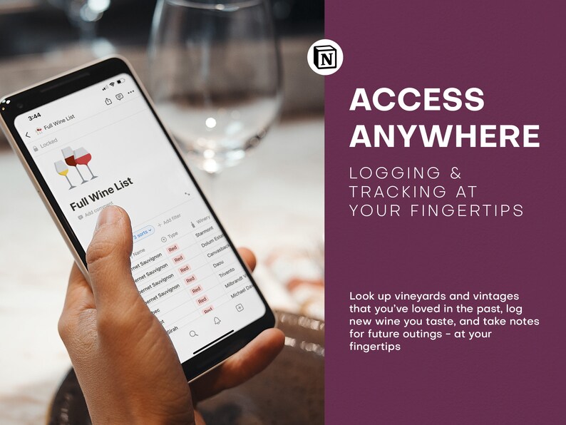 Wine Journal Notion Template Aesthetic, Wine Cellar Inventory Tracking