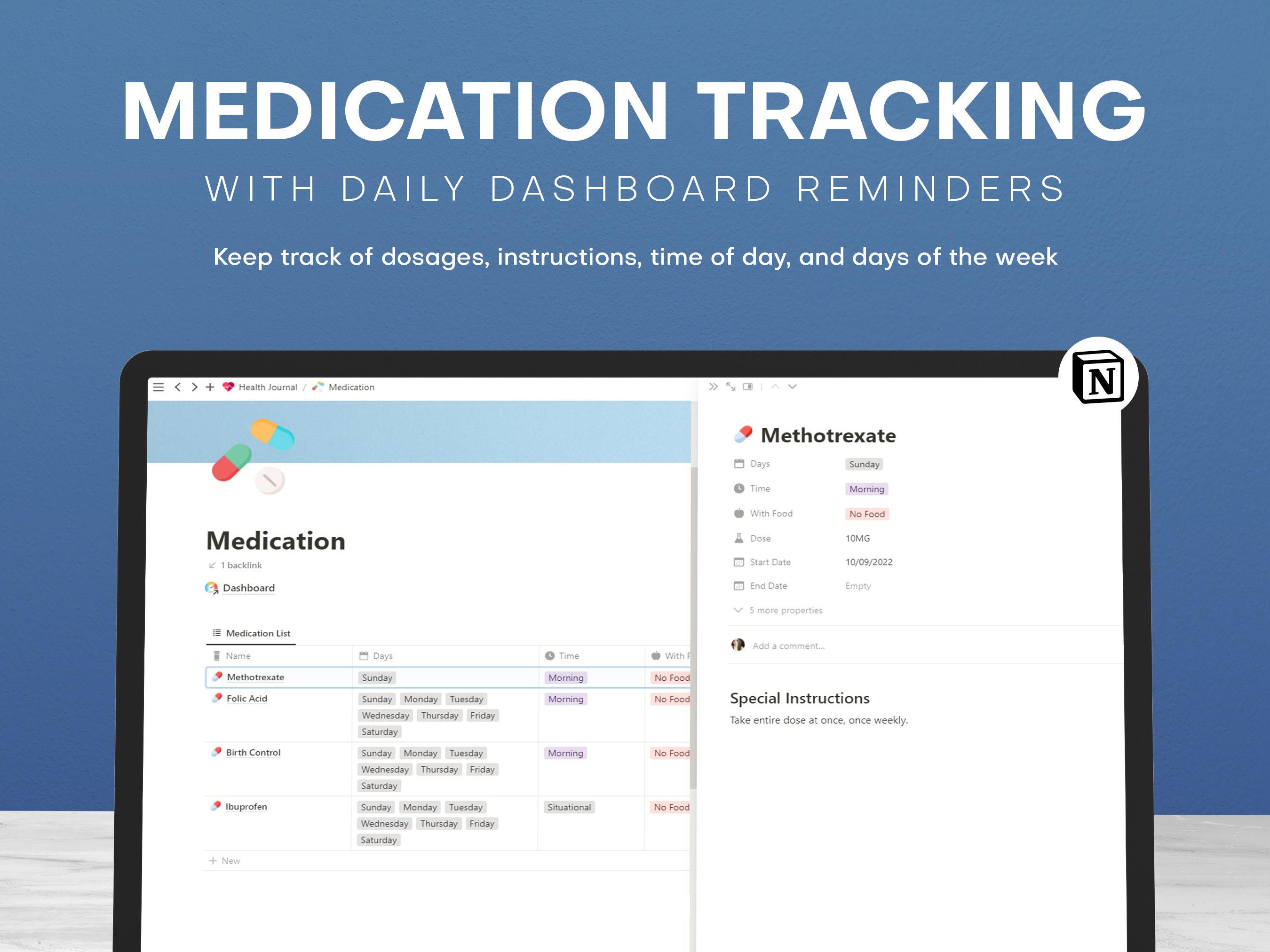Health Journal Notion Template for Digital Organization, Mental Log ...