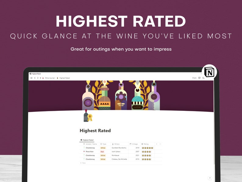 Wine Journal Notion Template Aesthetic, Wine Cellar Inventory Tracking