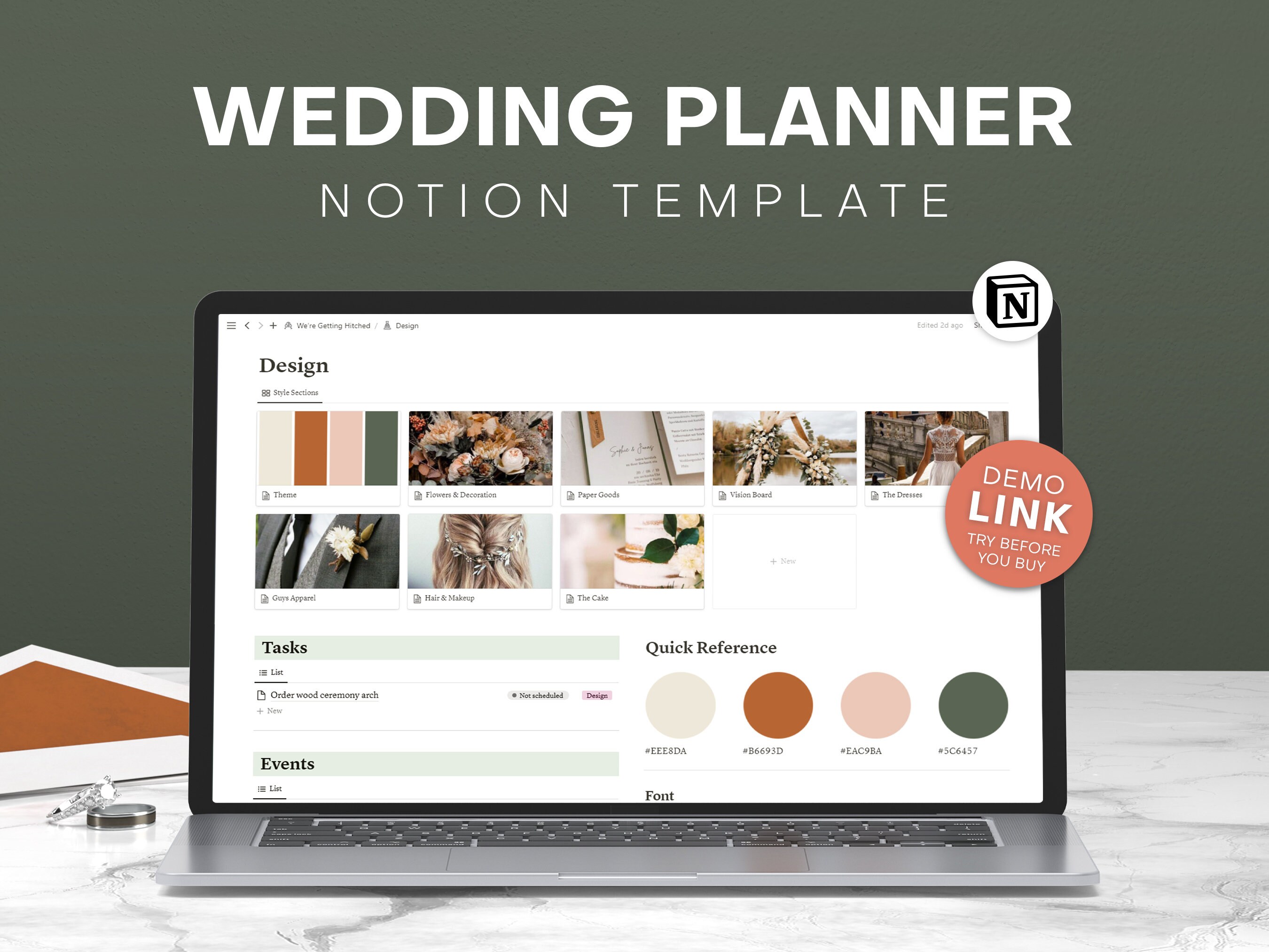 Wedding Notion Template for Digital Planner, Budget, Expenses, Ceremony ...