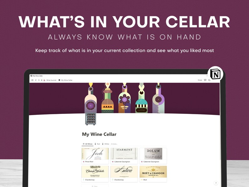 Wine Journal Notion Template Aesthetic, Wine Cellar Inventory Tracking
