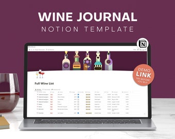 Wine Journal Notion Template Aesthetic, Wine Cellar Inventory Tracking, Rating Wine, Digital Journal for Wine Lover