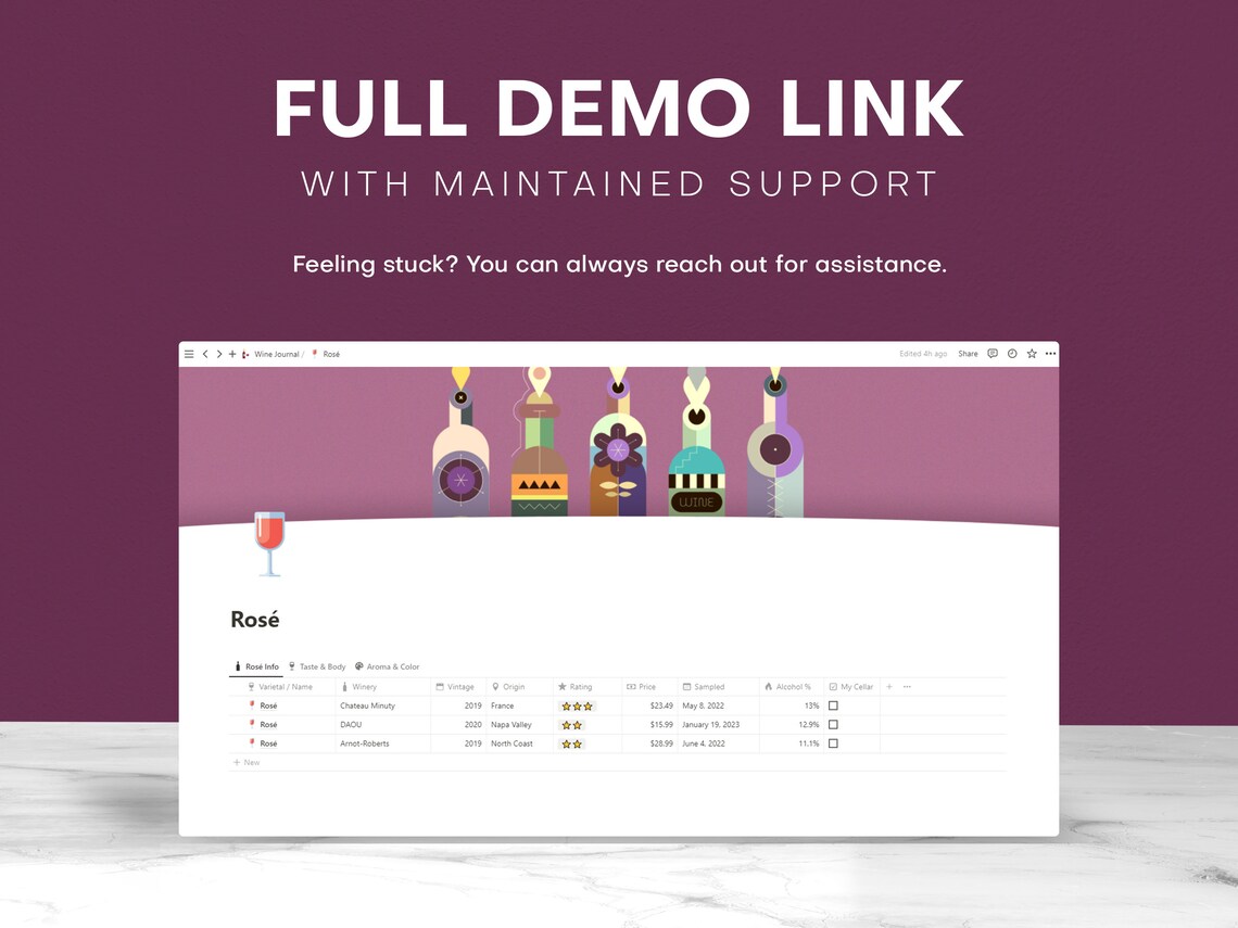 Wine Journal Notion Template Aesthetic, Wine Cellar Inventory Tracking