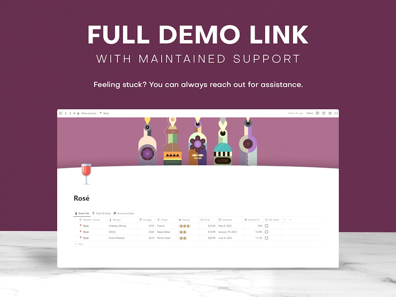 Wine Journal Notion Template Aesthetic, Wine Cellar Inventory Tracking