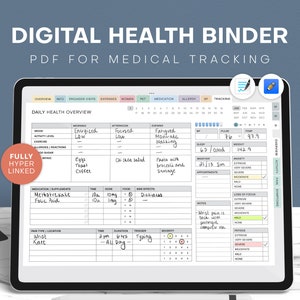 Fichário médico digital, rastreador de doenças crônicas, planejador de bem-estar minimalista sem data, diário de saúde da família para GoodNotes, PDF de notabilidade