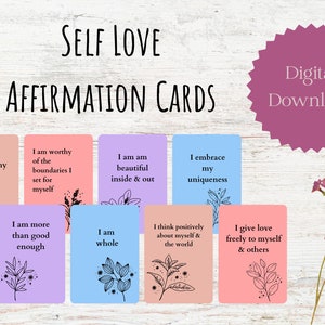 Cartes d'affirmation d'amour de soi, imprimables, cartes de motivation, plate-forme de soins personnels, acceptation de soi, cartes de vision, affirmation quotidienne, récupération