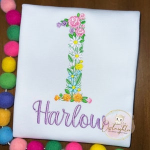 Personalized Girl First Birthday Shirt /First Birthday Floral Shirt/1st Birthday Flowers/Baby Floral Shirt/Embroidered Shirt/Baby Girl Gift