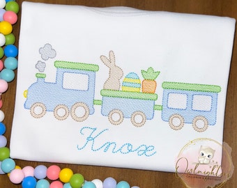 Personalized Boy Easter Train Shirt / Bunny Embroidery / Easter Outfit / Baby Easter Shirt / Toddler Easter Shirt / Easter Applique Shirt