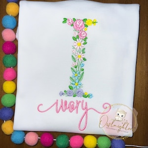 Girls Monogrammed Floral Name Shirt/Girls Embroidered Name Shirt/Girls Personalized Name Shirt/Girls Embroidered Floral Initial Shirt