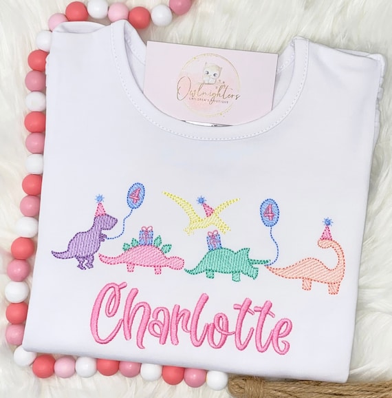 Girl Dinosaur Birthday Shirt/Girl Dino Party Shirt/Dino Birthday/Dinosaur Applique/Dino Monogrammed Shirt/Girl Dinosaur Party/Dino Outfit