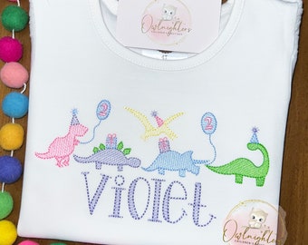 Girl Dinosaur Birthday Shirt/Girl Dino Party Shirt/Dino Birthday/Dinosaur Applique/Dino Monogrammed Shirt/Girl Dinosaur Party/Dino Outfit