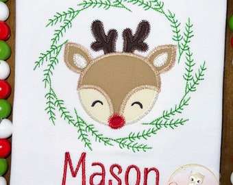 Boys Monogrammed Christmas Reindeer Shirt ,Toddler boy Christmas ,Baby boy Christmas, Boy Christmas Shirt ,Christmas Outfit ,Applique Shirt