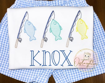Fishing Pole Trio Fish Sketch/ Boys fishing Monogrammed Shirt/ Boys fishing shirt / Beach Shirt / Summer Shirt / Spring Shirt / Boy Outfit