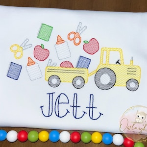 Personalized Boy Back To School T-Shirt/Boy Tractor Notebook Glue Applique/Kindergarten Pre K Shirt/Back to School Outfit/Boys School Outfit