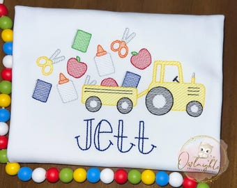 Personalized Boy Back To School T-Shirt/Boy Tractor Notebook Glue Applique/Kindergarten Pre K Shirt/Back to School Outfit/Boys School Outfit
