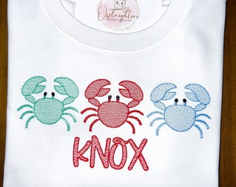 Boys Crab shirt/Embroidered boys shirt/Beach shirt/Boys summer shirt/Beach vacation shirt/Crab shirt