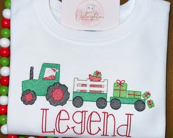 Boy Tractor Christmas Shirt/Santa Christmas Tractor Shirt/Boy Christmas Outfit/Boy Tractor /Christmas Applique Shirt /Boy Holiday Outfit