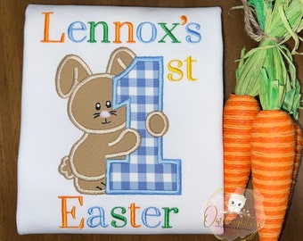 Boy First Easter Shirt / Easter Shirt / Bunny Embroidery / Easter Outfit / Baby Easter Shirt / Toddler Easter / Easter Applique Embroidery