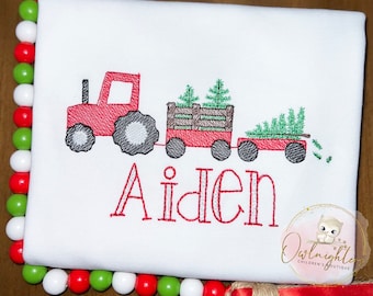 Christmas Farm Tractor Embroidered Boys Shirt / Boy Tractor / Personalized Christmas Shirt / Christmas trees /Tree Farm Boys Shirt /Bodysuit