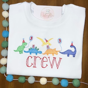 Camiseta de dinosaurio personalizada / Camiseta con monograma de dinosaurio / Camiseta de fiesta de dinosaurio para niño / Cumpleaños de dinosaurio / Aplique de dinosaurio / Boceto de dinosaurio