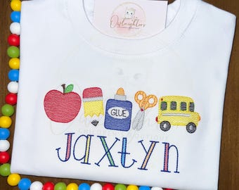 Boys Back To School Personalized T-Shirt/Back to School Monogrammed Shirt/Boys Kindergarten Shirt/School Supplies Shirt/First day of School