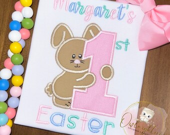 Girl Easter Bunny Shirt/First Easter Shirt/1st Easter/Easter Applique Embroidery/Easter Outfit /Baby Easter Shirt/Easter Applique Shirt