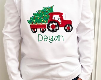 Boy Christmas Tractor Shirt/Boy Christmas Name Shirt/Custom Tractor Christmas Shirt/Tree Farm Embroidery/Kids Christmas Gifts/Boy Tractor