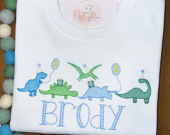 Personalized Dinosaur Shirt / Dinosaur Monogrammed Shirt / Boy Dino Party Shirt / Dino Birthday / Dinosaur Applique / Dinosaur Sketch