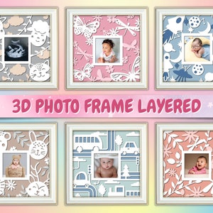 3D Baby Photo Frame SVG, Animaux Shadowbox, Baby Shower Gift DIY, Frame Cricut, Frame Cut File, Paper Craft