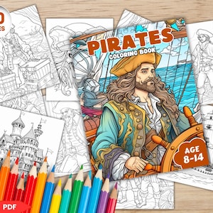 Pirates Coloring Pages, Pirates Coloring Book, Coloring Books For Kids, Instant Digital Download PDF