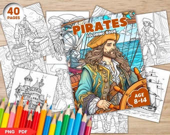 Piratmålarbilder, Piratmålarbok, Målarböcker för barn, Direkt Digital Nedladdning PDF
