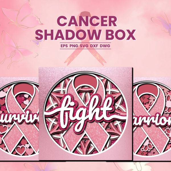 Cancer shadowbox SVG, Breast cancer, Cancer awareness, Layered mandala, Zentangle, Shadowbox, Light box, Cricut, Cut file
