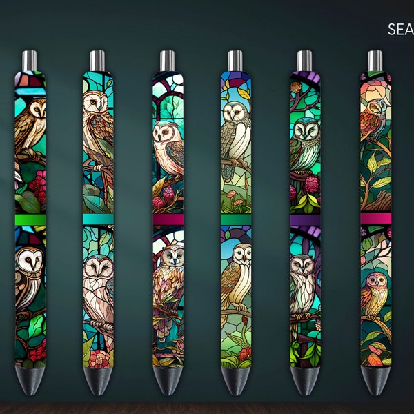 Stained Glass Owl Pen Sublimation, Epoxy Pen Wrap, PNG, Pen Template, Instant Download