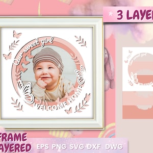 Cadre photo fille SVG, bébé shadowbox, bébé fille, cadeau de douche de bébé bricolage, cadre Cricut, fichier de coupe de cadre, artisanat en papier