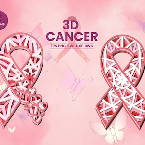 3D Cancer Ribbon SVG, Breast cancer, Cancer awareness, Layered mandala, Zentangle, Shadowbox, Cricut, Cut file