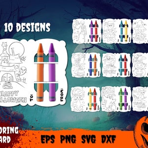 Halloween Coloring Card SVG Bundle, Crayon Holder, Colouring Page, Coloring sheets, Party Favor, Paper Craft