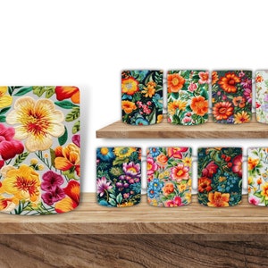 Embroidery Flowers Mug Wrap, Floral, 11oz 12oz & 15oz Mug Sublimation, PNG, Mug Template, Instant Download