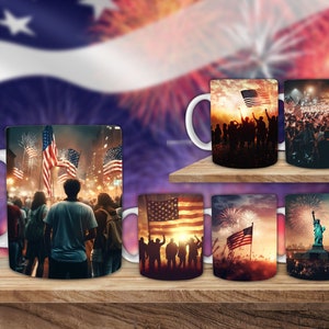 Patriotic Mug Wrap, 4th of july Coffee Mug Sublimation, USA, 11oz 12oz & 15oz Mug, PNG, Mug Template, Instant Download