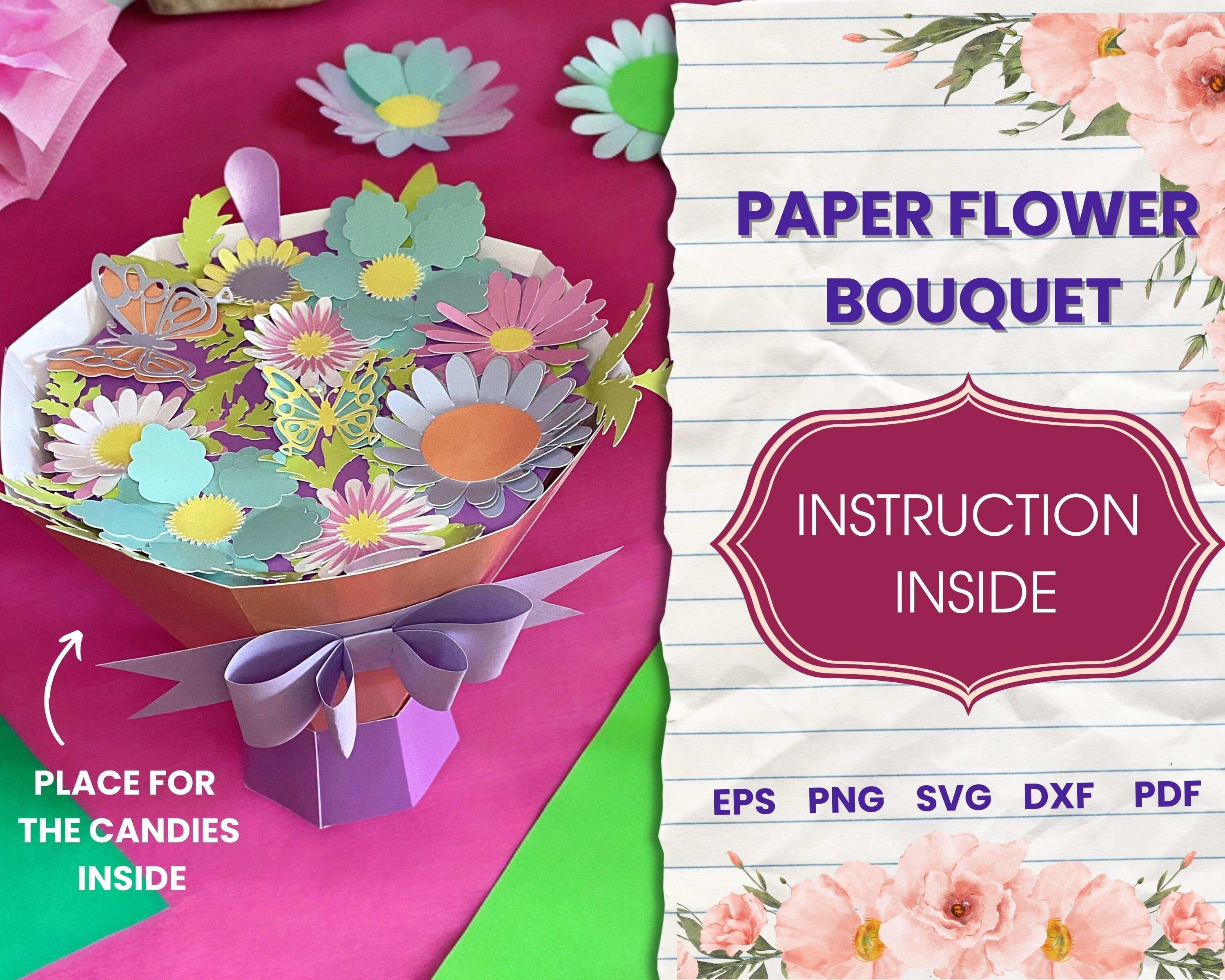 8 Panel Paper flower bouquet, Ramo Buchon SVG, Studio File